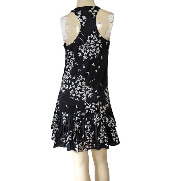 Banana Republic sleeveless razor back black white floral ruffle hem dress size 4 - Picture 4 of 7